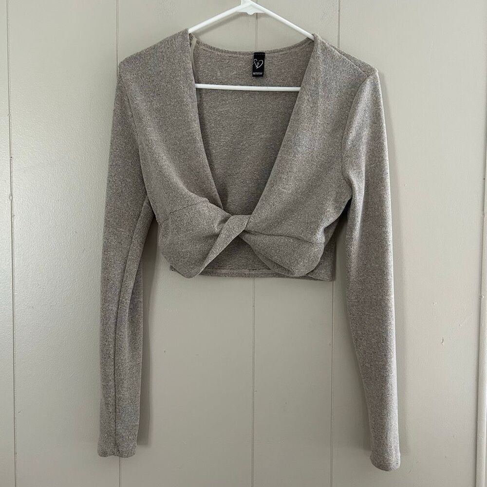 Windsor Taupe Knit Twist Front Crop Top & High Waist Pants Set – Size L - Picture 2 of 15